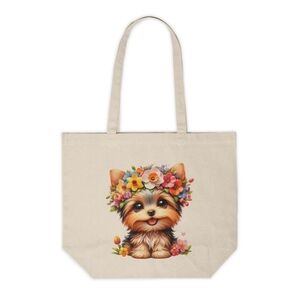 Yorkie With Floral Crown Custom Canvas Tote Bag